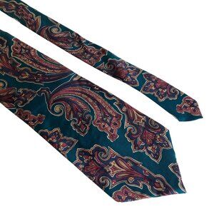 Camden Park Silk Tie Teal Burgundy Paisley Mens Necktie Office Work Formal Gift
